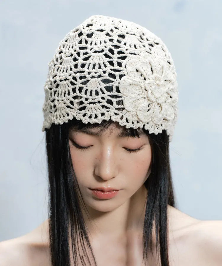 Summer New Flower Hollow Knitted Boonie Hat