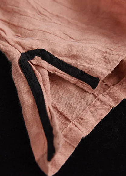 Pink O-neck Wrinkled Side Open Top Three Quarter Sleeve