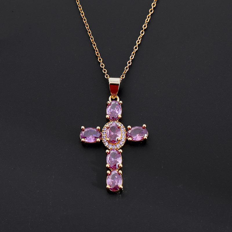 Colorful Gemstones Cross Necklaces
