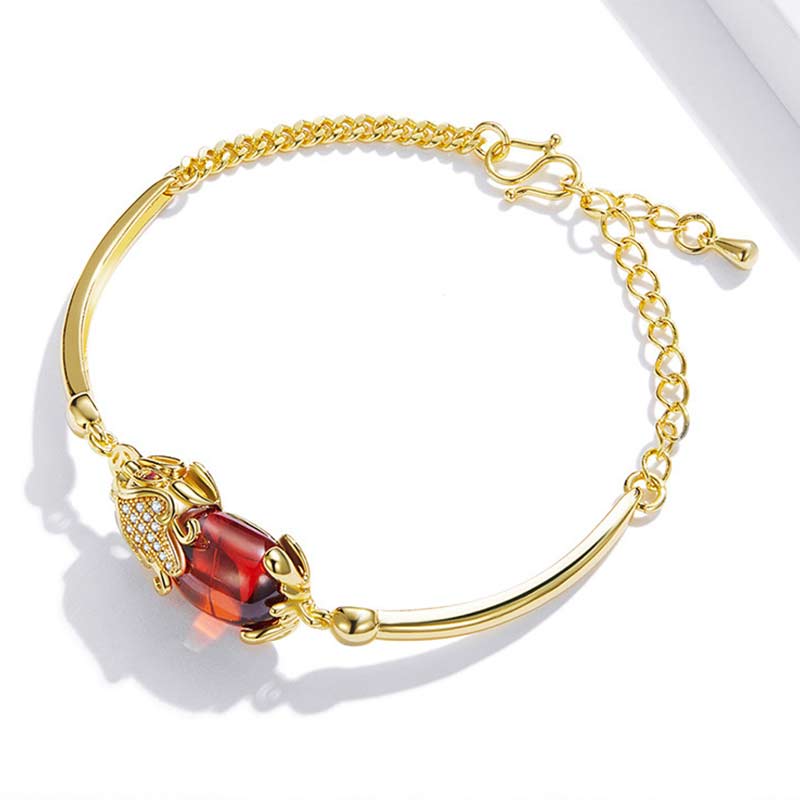 Fengshui Golden Red Agate Pixiu Wealth Luck Bracelet