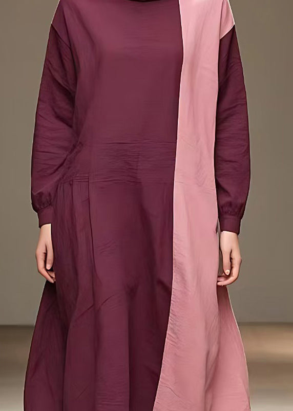 Red Patchwork Long Dress Long Sleeve