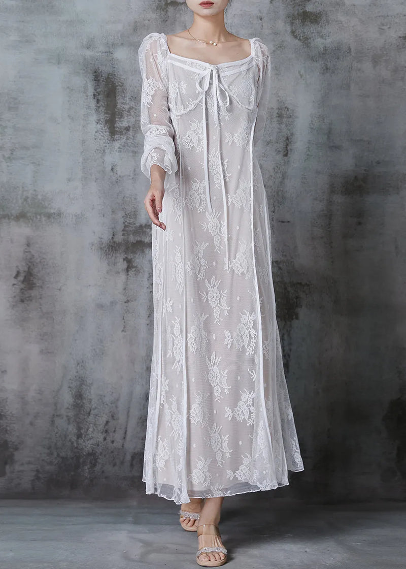 Boutique White Embroidered Patchwork Lace Vacation Dresses Spring