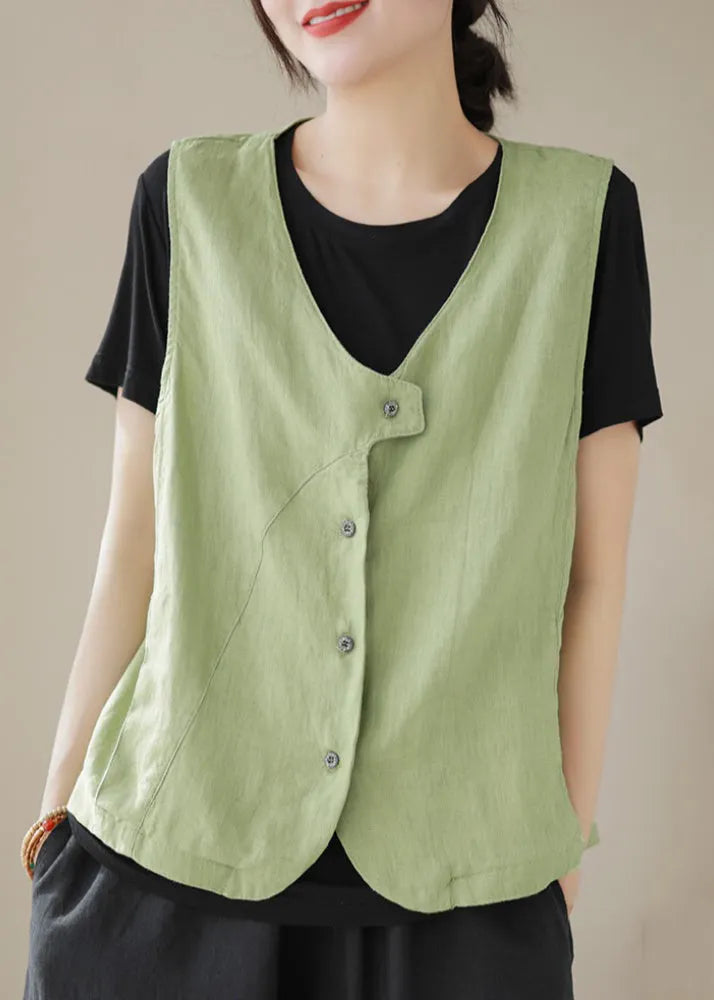 Simple Sky Blue V Neck Button Cotton Waistcoat Sleeveless