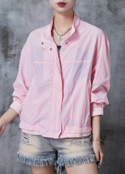 Pink Spandex Upf 50+ Coat Jacket Drawstring Summer