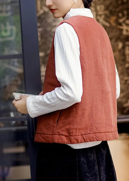 Yellow O Neck Fine Cotton Filled Linen Vest Sleeveless