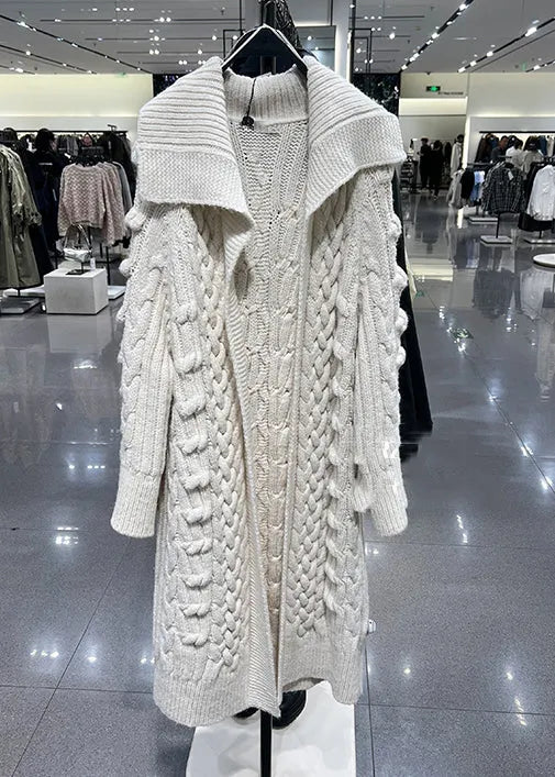 Stylish Beige Peter Pan Collar Cable Knit Cardigans Spring