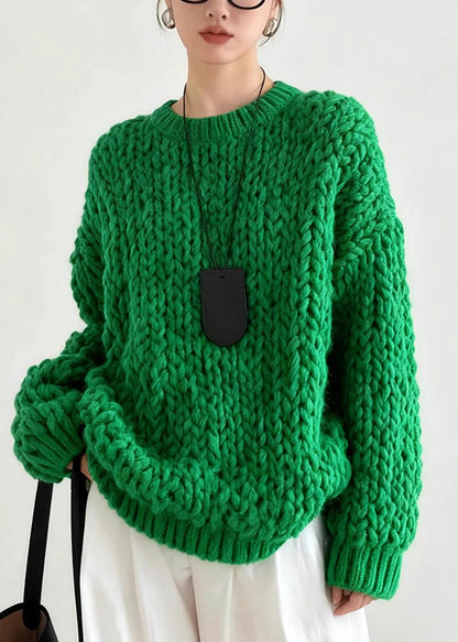 Diy Tea Green Oversized Cable Knit Sweater Tops Winter