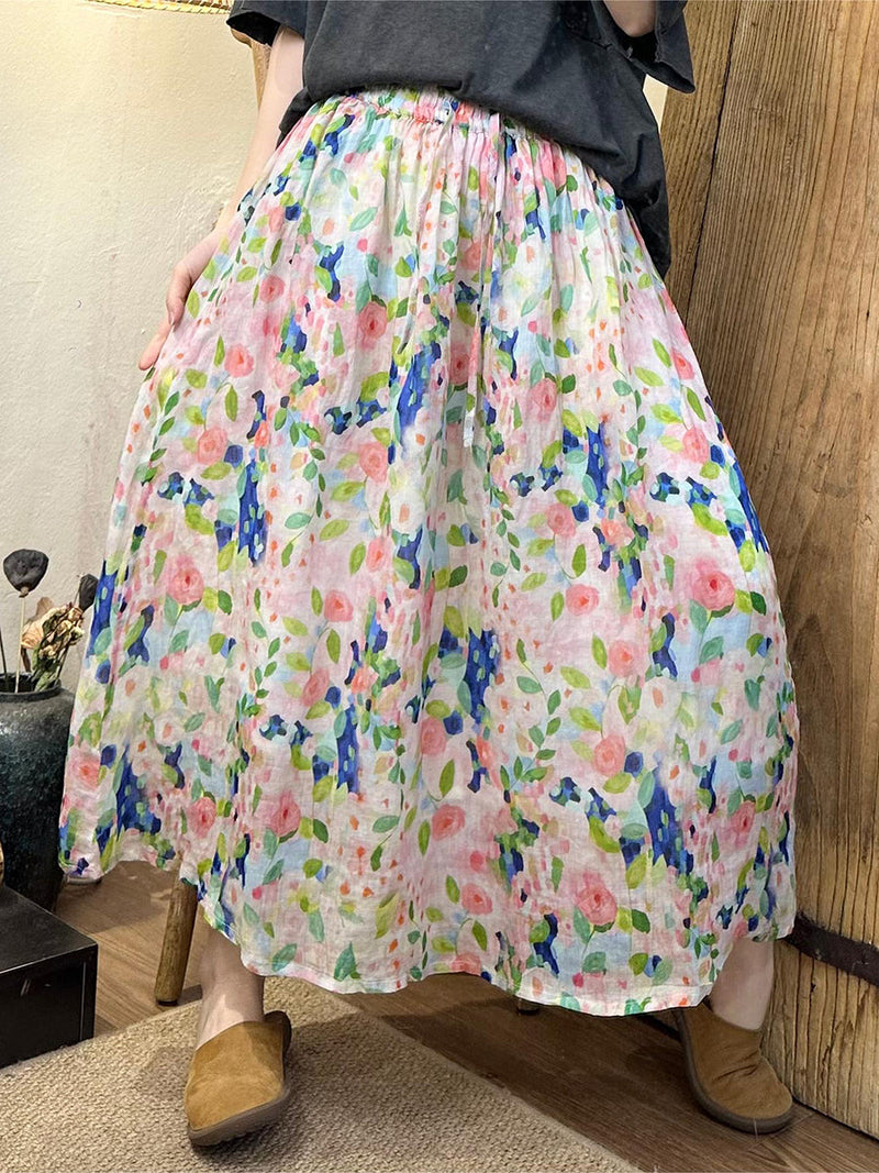 Summer Artsy Dual-layer Ramie Skirt