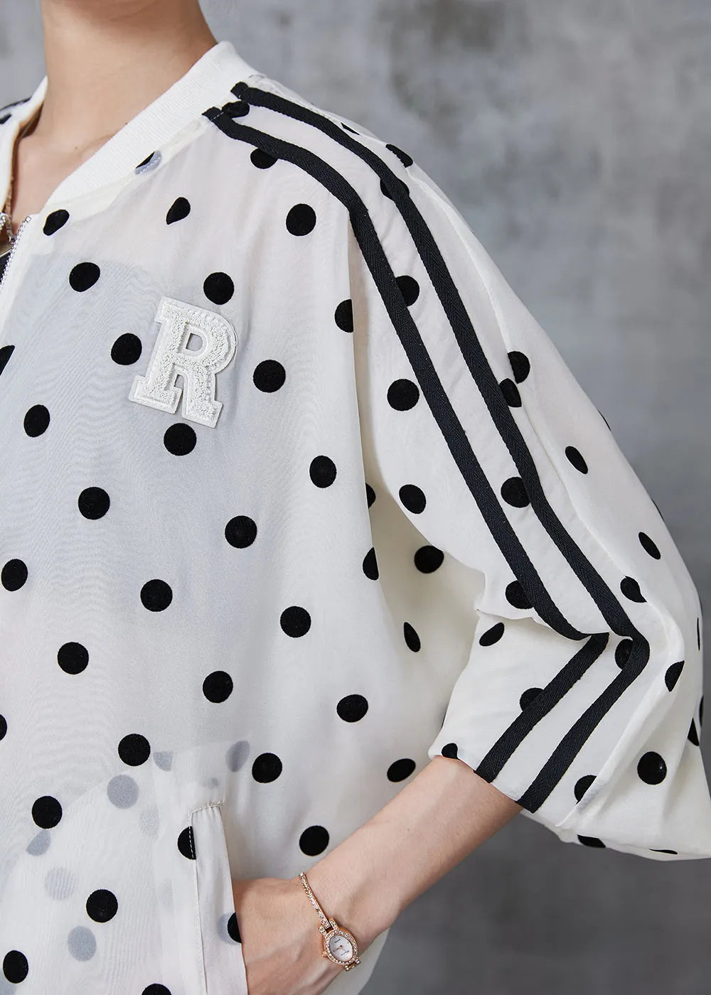 Beige Oversized Dot Print Spandex Jackets Fall