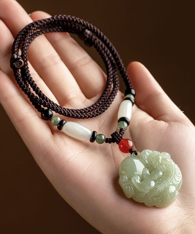 Handmade Black Jade a Mythical Wild Animal Pendant Necklace