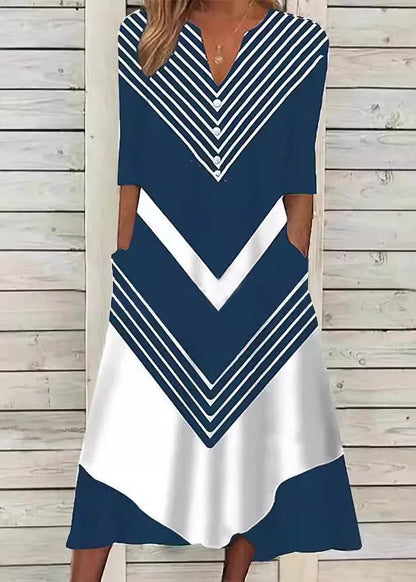 Black V Neck Striped Cotton Long Dresses Summer