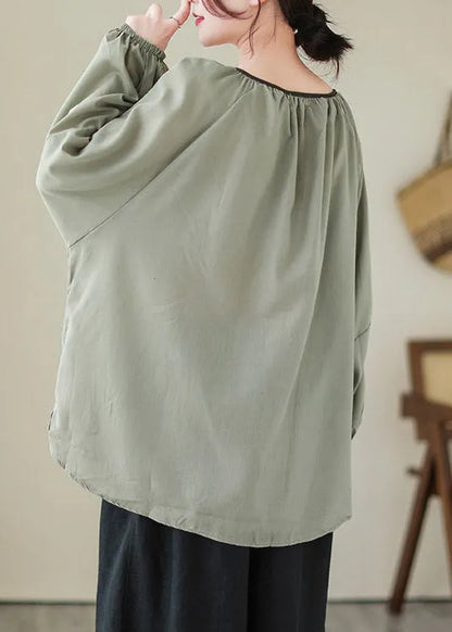 Green Low High Design Ramie Tops Spring