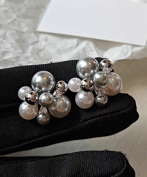 Colorblock Pearl Zircon Alloy Stud Earrings