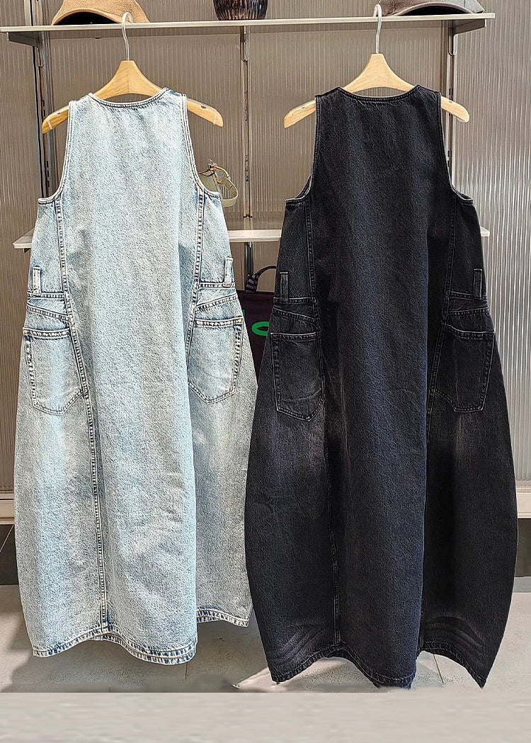 Black Original Design Pockets Long Dress Sleeveless