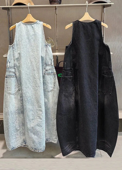 Black Original Design Pockets Long Dress Sleeveless