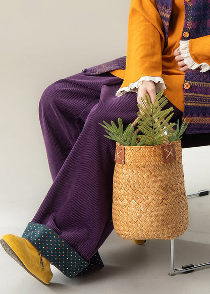 Purple Dot Elastic Waist Wide Leg Pants Fall