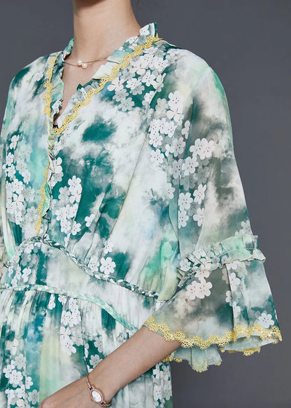Green Ruffled Chiffon Holiday Dress Summer