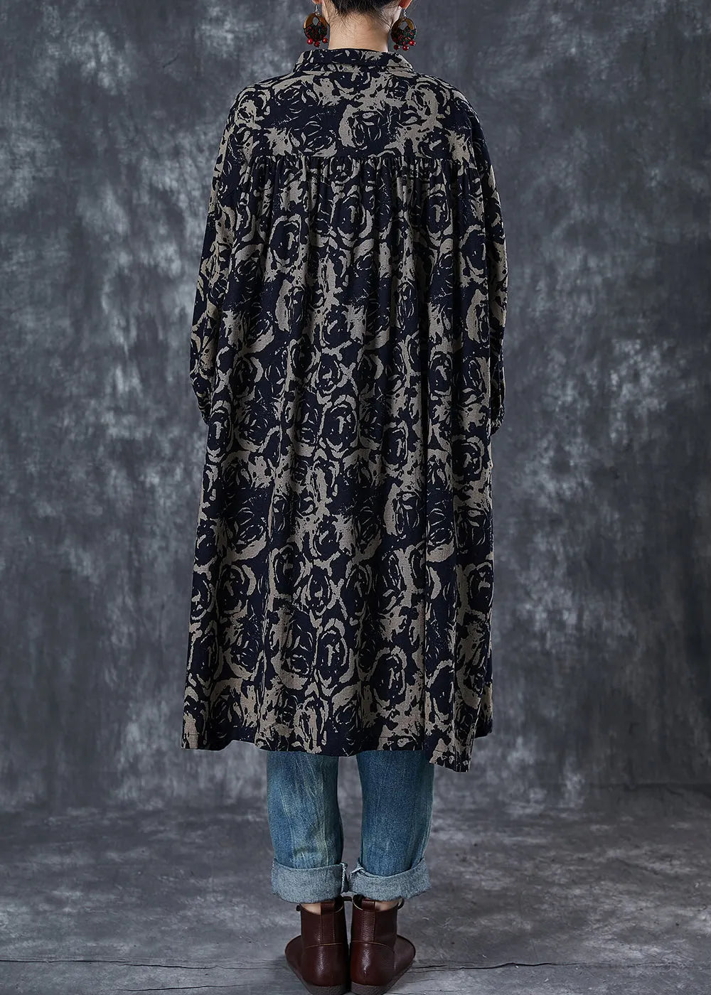 Coffee Print Cotton Shirt Dress Oversized Spring