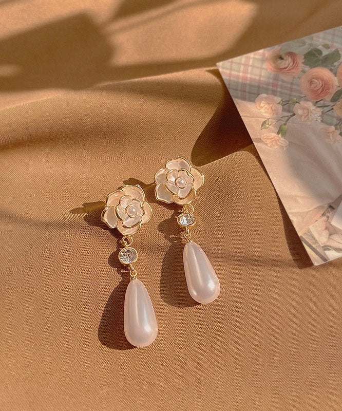 Diy White Alloy Pearl Zircon Drop Earrings