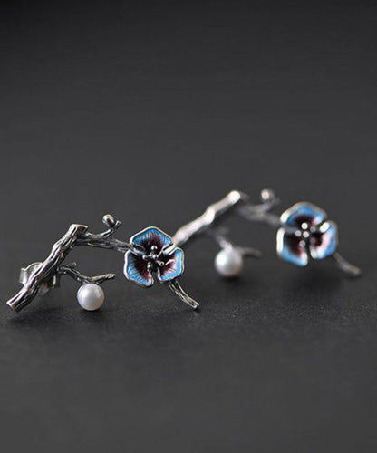 Silk Silver Inlaid Gem Stone Stud Earrings