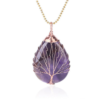 Buddha Stones Natural Quartz Crystal Tree of Life Healing Energy Necklace Pendant