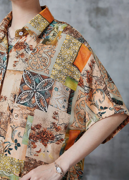 Khaki Oversized Print Chiffon Shirt Dress Summer