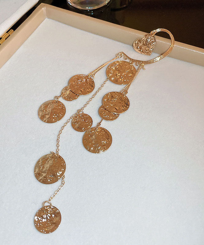 Gold Copper Wrinkled Tassel Sequins Drop Earrings