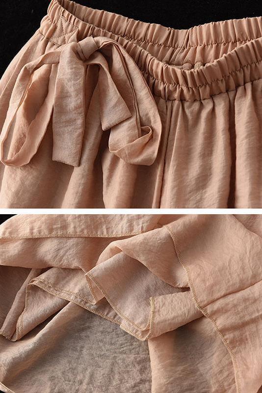 Elastic Waist Lace-up Wide Leg Pants