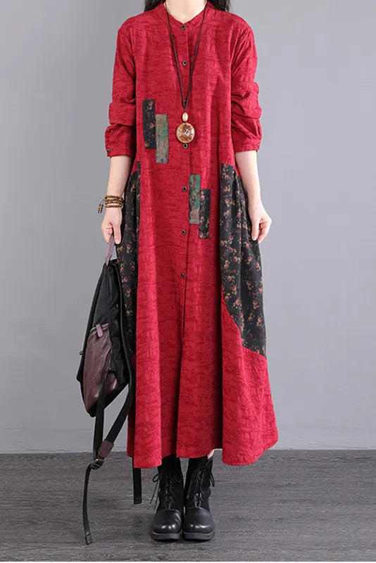 Fall Long Sleeve Dress Loose Cotton Dress