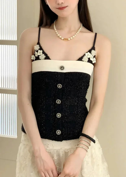 Style Black Patchwork Flower Cotton Vests Summer