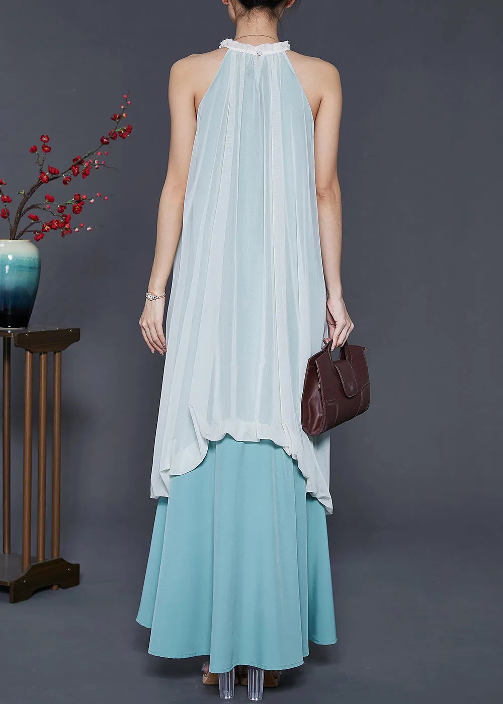 White Cold Shoulder Patchwork Chiffon Vacation Dresses Summer
