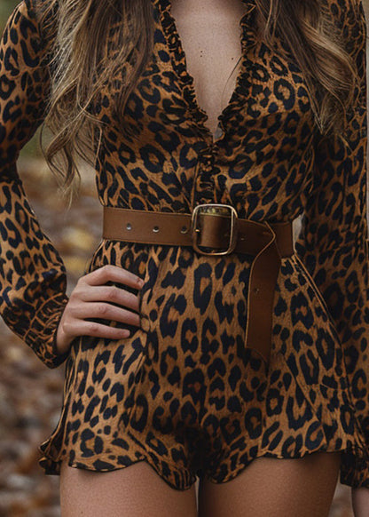 Ruffled Hollow Out Cotton Jumpsuits Long Sleeve