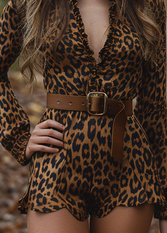Ruffled Hollow Out Cotton Jumpsuits Long Sleeve