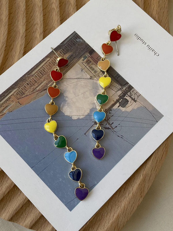 Heart Shape Multi-colored Tasseled Earrings Accessories