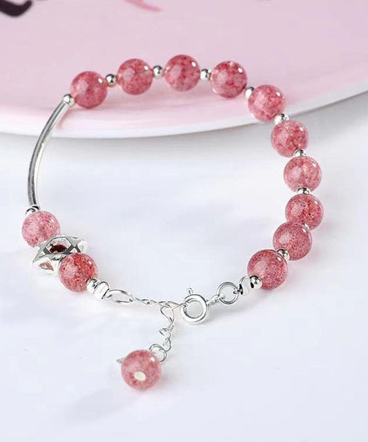 Aqua Red Sterling Silver Strawberry Crystal Garnet Charm Bracelet