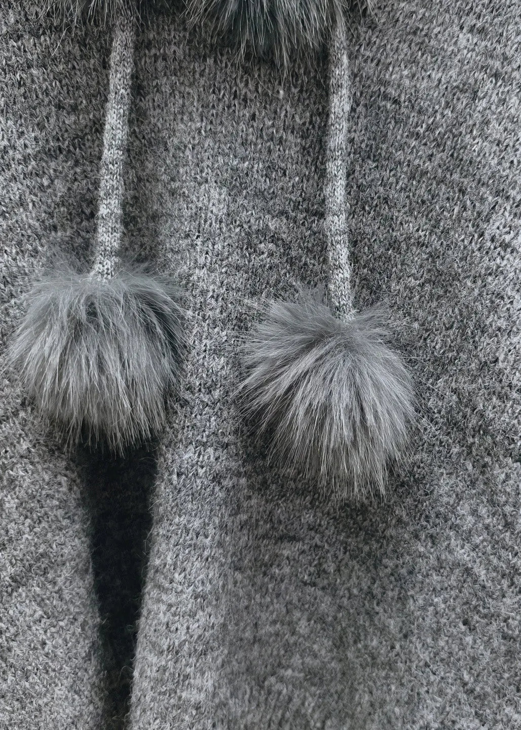 Classy Grey Fuzzy Ball Decorated Thick Hooded Cotton Knit Sweaters Winter