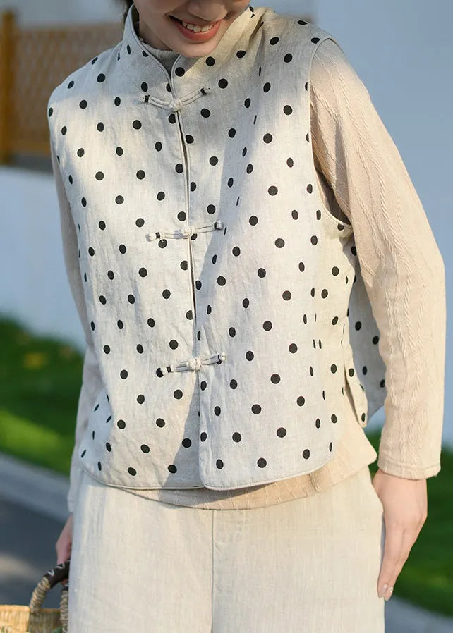 Chinese Style Stand Collar Oriental Button Linen Vest Sleeveless