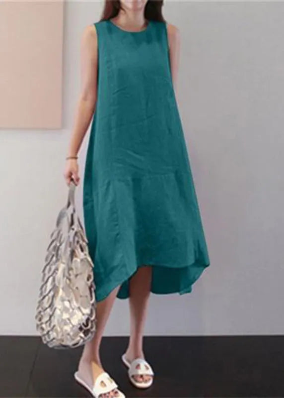 Brief Blue O-neck Patchwork Vacation Long Dresses Summer