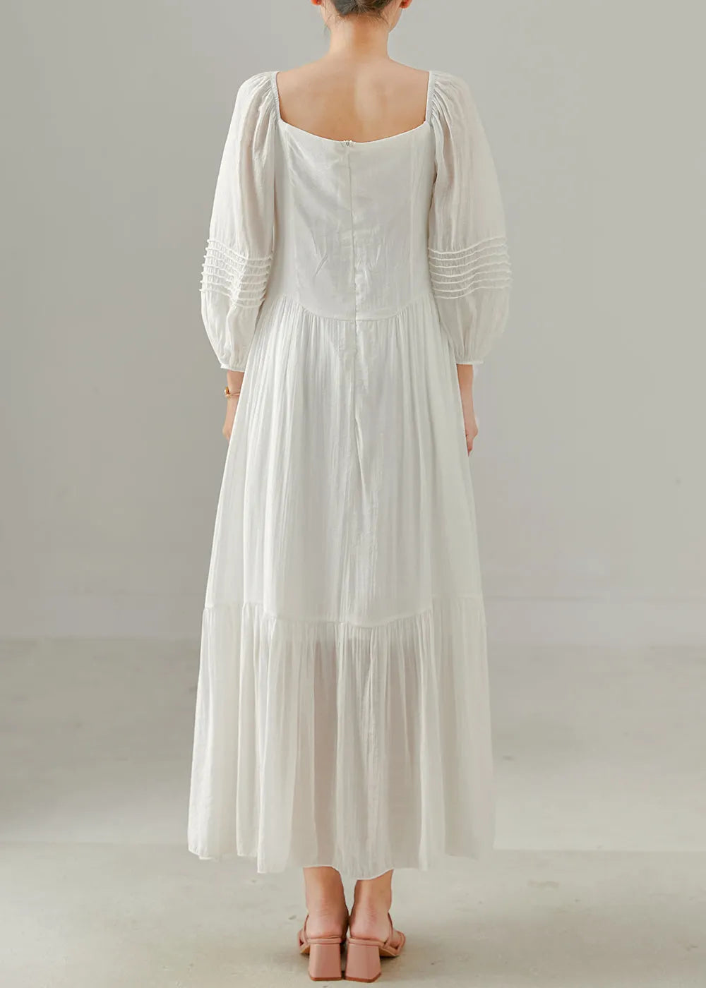 Italian White Square Collar Cotton Holiday Dress Spring