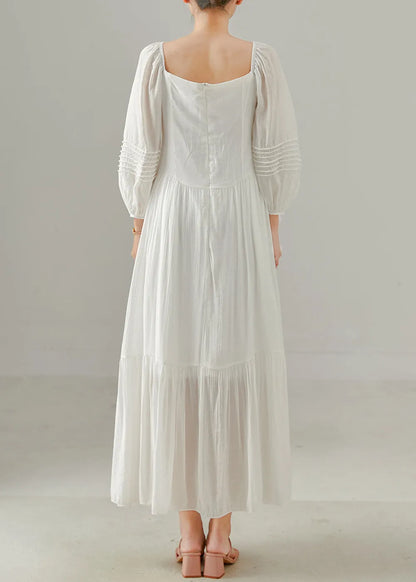 Italian White Square Collar Cotton Holiday Dress Spring
