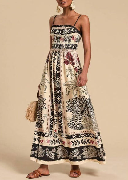 Classy White Print Cotton Spaghetti Strap Dress Summer