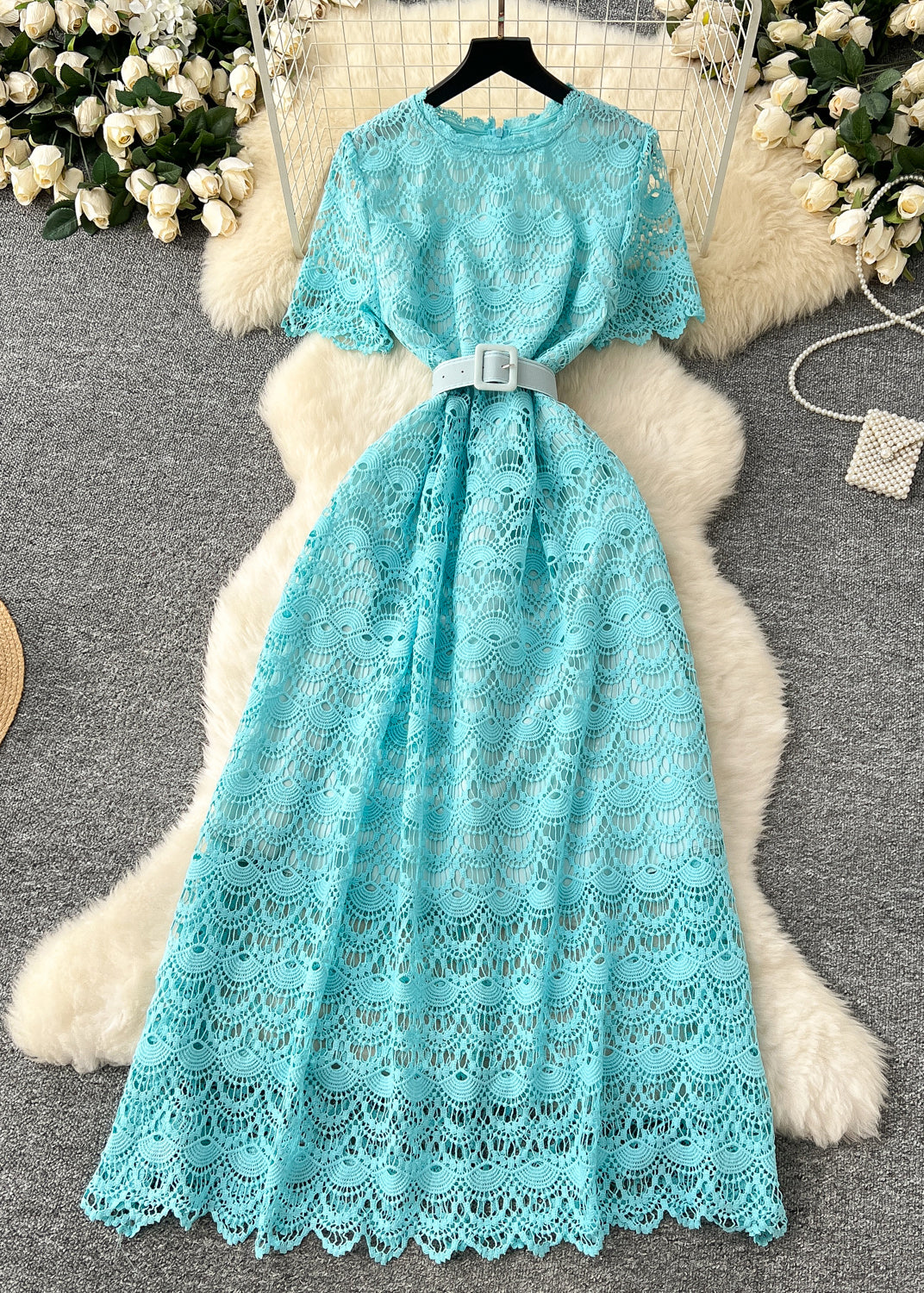 Pink Tie Waist Lace Party Dress Summer