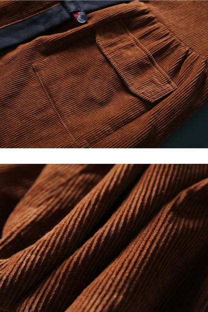 Mid-length Retro Winter Padded Warm Corduroy Coat Hooded Green Trench Coat Corduroy Over Coat
