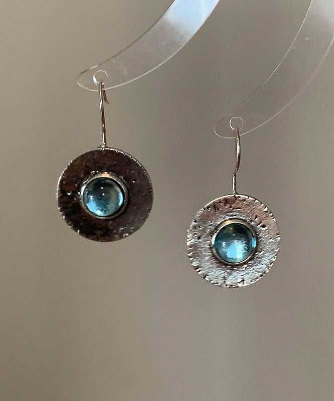 Blue Copper Alloy Gem Stone Hoop Earrings