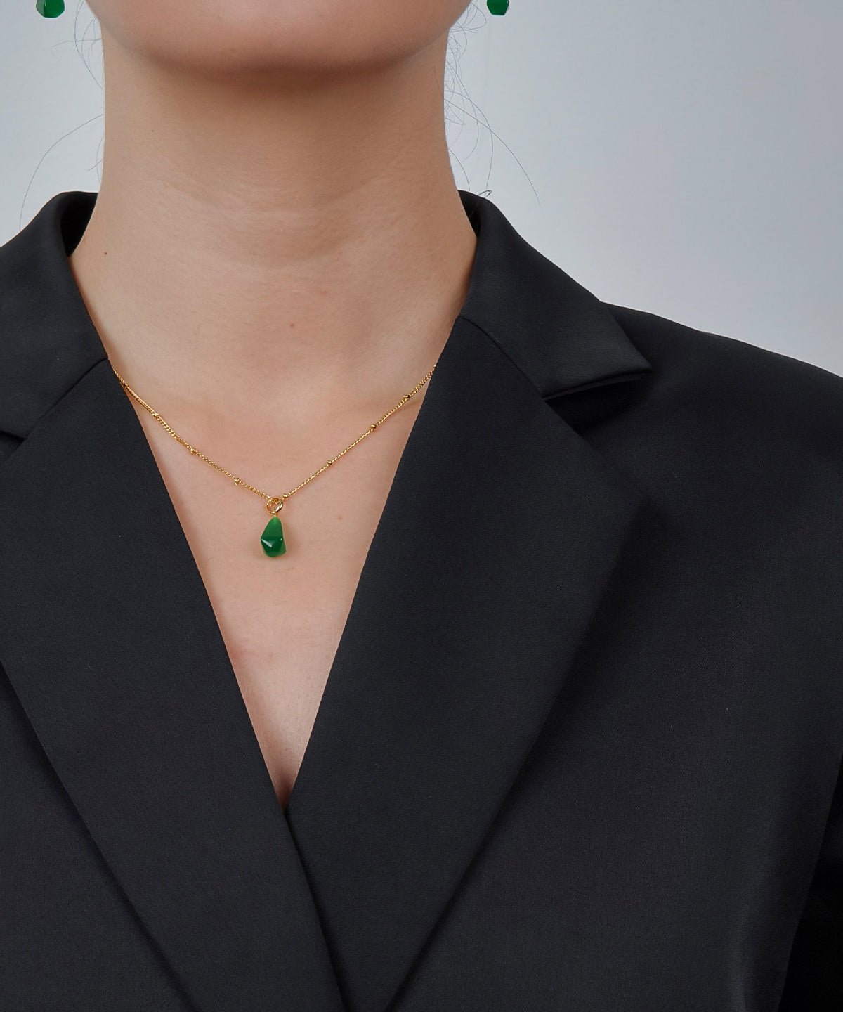 New Green Sterling Silver Water Droplet Agate Pendant Necklace