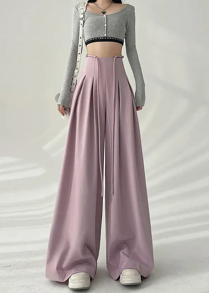 New Coffee High Waist Wrinkled Wide Leg Pants Fall