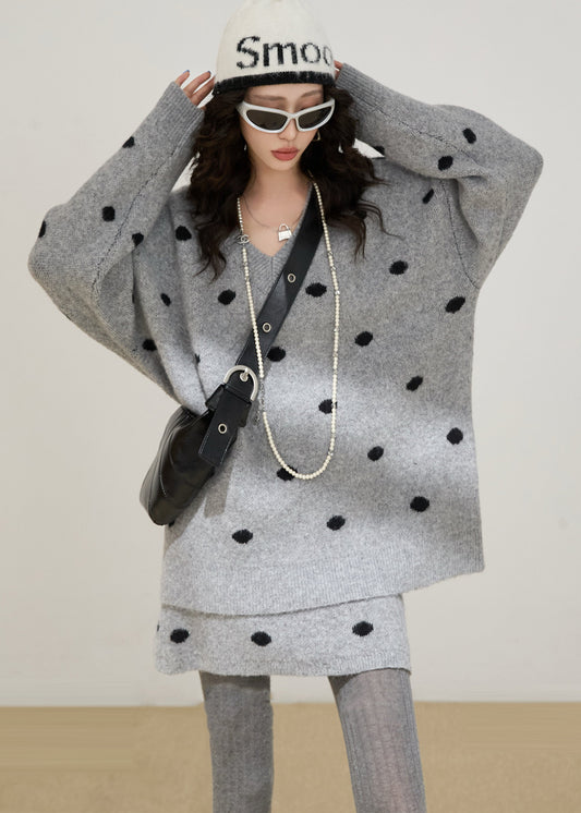 Grey Oversized Cozy Knit Two Pieces Set Winter
