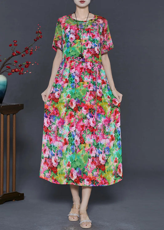 Red Print Chiffon Holiday Dresses Summer