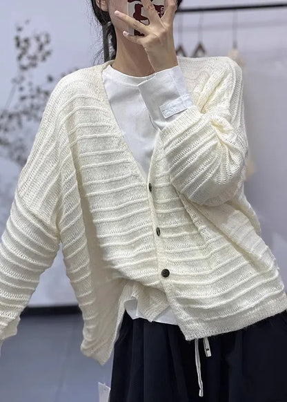 Light Apricot Button Cotton Knit Coats Long Sleeve
