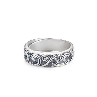 999 Sterling Silver Auspicious Clouds Adjustable Spiritual Ring
